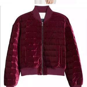 Tibi Burgundy Velvet Bomber Quilted Jacket size XS